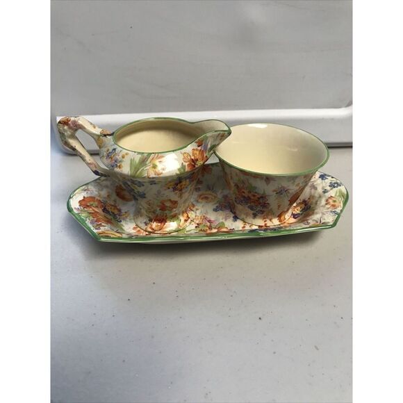 James Kent Chintz Dish Creamer & Sugar Bowl Set Of 3 England Floral - Picture 13 of 13